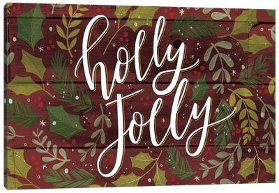 Holly Jolly Foliage Canvas Art Print - Farmhouse Christmas Décor