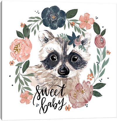 Baby Woodland Lullaby IV Canvas Art Print - Raccoon Art