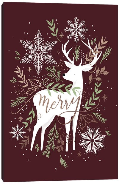 Christmas Quiet Snowflakes III Canvas Art Print - Reindeer Art