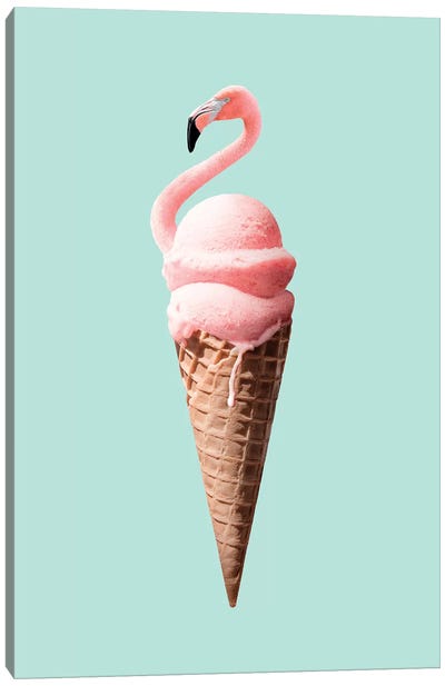 Flamingo Cone Canvas Art Print - Animal Humor Art