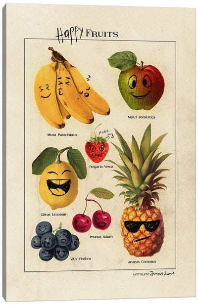 Happy Fruits Canvas Art Print - Cream Art