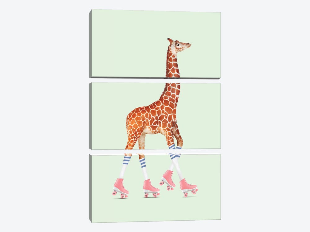 Rollerskating Giraffe by Jonas Loose 3-piece Canvas Print