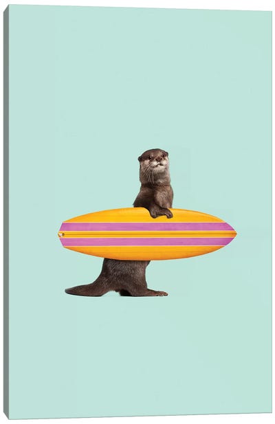 Surfing Otter Canvas Art Print - Otters