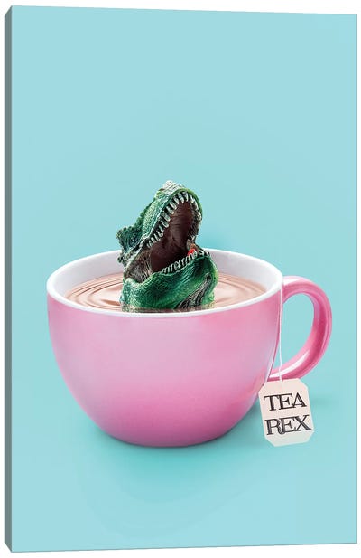Tea-Rex Canvas Art Print - Kids Dinosaur Art