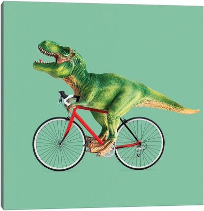 T-Rex Bike Canvas Art Print - Kids Dinosaur Art