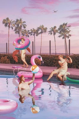 Flamingo Pool Party - Full Color Design Reference Image - Paint