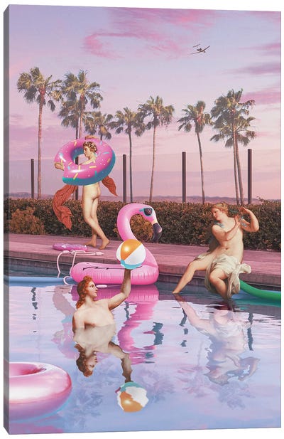 Pool Party Canvas Art Print - Flamingo Art