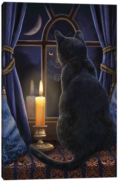 Midnight Vigil Canvas Art Print - Black Cat Art