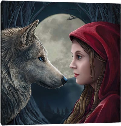 Moon Struck, Square Canvas Art Print - Wolf Art