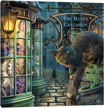 The Rusty Cauldron Canvas Art Print - Black Cat Art