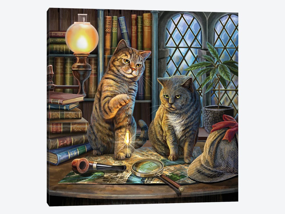 Purrlock Holmes Square by Lisa Parker 1-piece Canvas Wall Art