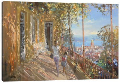 The Terrace In The Sun Canvas Art Print - Laurent Parcelier