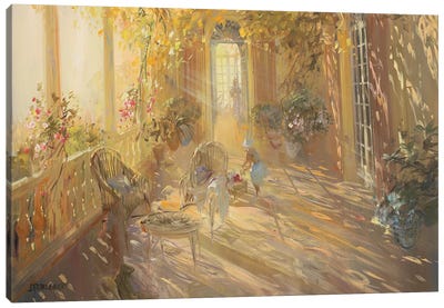 Children On The Terrace Canvas Art Print - Provence