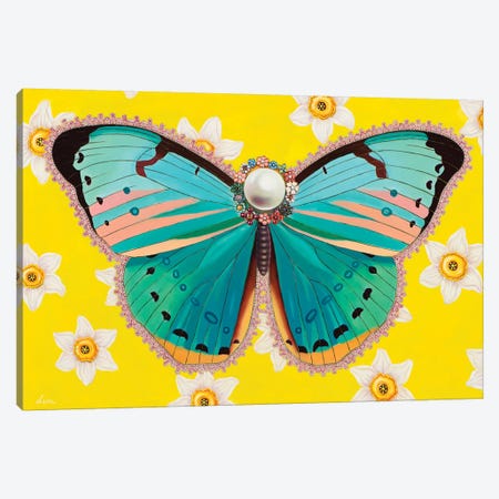 Butterfly With Daffodils Canvas Print #LPF11} by Liva Pakalne Fanelli Canvas Artwork