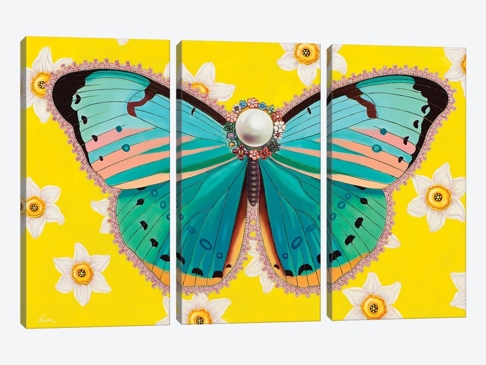 Butterfly With Daffodils by Liva Pakalne Fanelli 3-piece Canvas Art