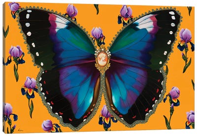 Butterfly With Iris Canvas Art Print - Maximalism