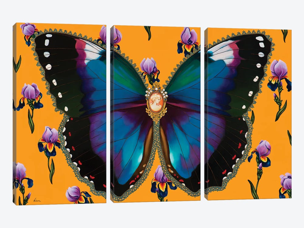 Butterfly With Iris by Liva Pakalne Fanelli 3-piece Canvas Art Print