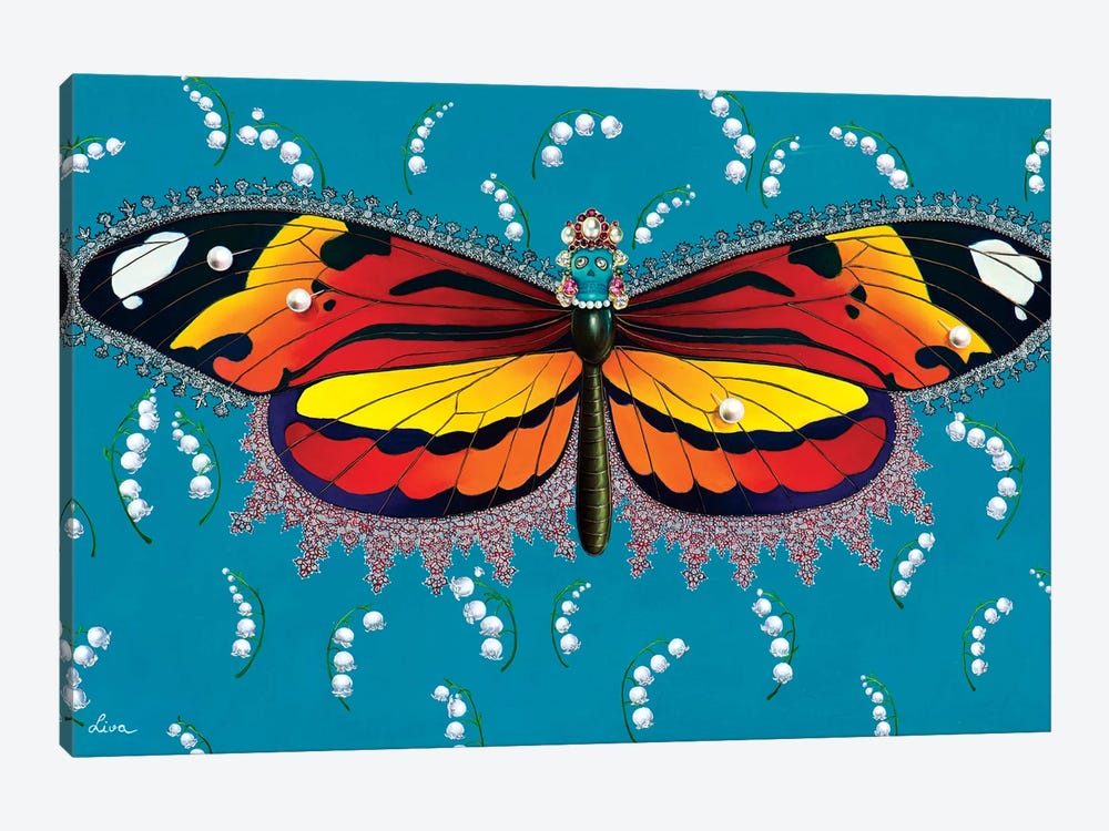Butterfly With Lily's Of The Valley by Liva Pakalne Fanelli 1-piece Canvas Art