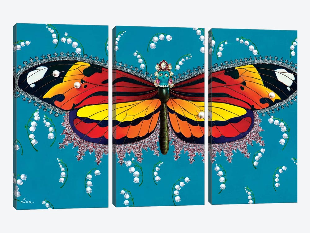 Butterfly With Lily's Of The Valley by Liva Pakalne Fanelli 3-piece Canvas Artwork