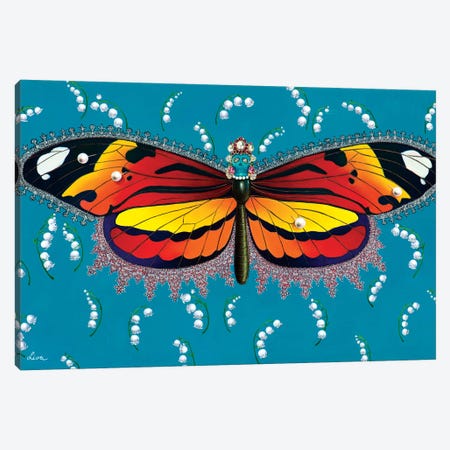 Butterfly With Lily's Of The Valley Canvas Print #LPF13} by Liva Pakalne Fanelli Canvas Art