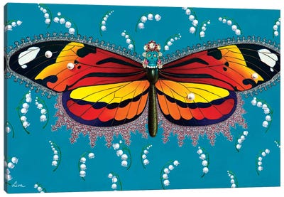 Butterfly With Lily's Of The Valley Canvas Art Print - Liva Pakalne Fanelli