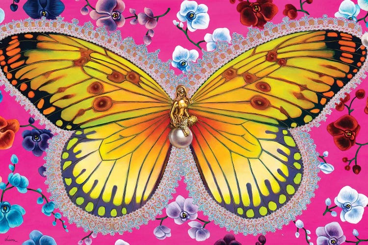 Butterfly With Orchids by Liva Pakalne Fanelli wall art