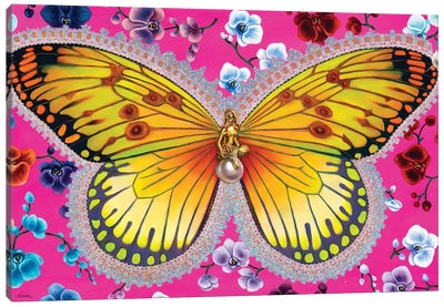 Butterfly With Orchids Canvas Art Print - Monarch Butterflies