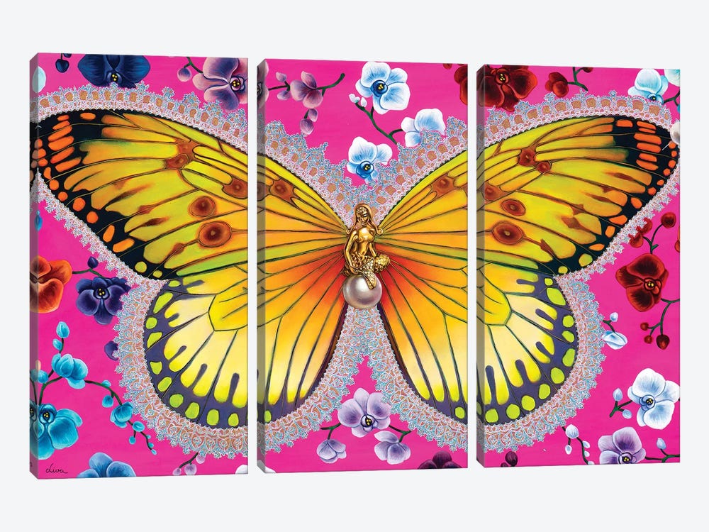 Butterfly With Orchids by Liva Pakalne Fanelli 3-piece Canvas Print