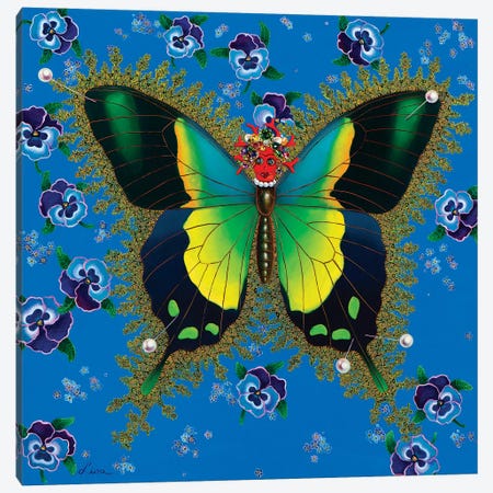 Butterfly With Pansies Canvas Print #LPF17} by Liva Pakalne Fanelli Canvas Print