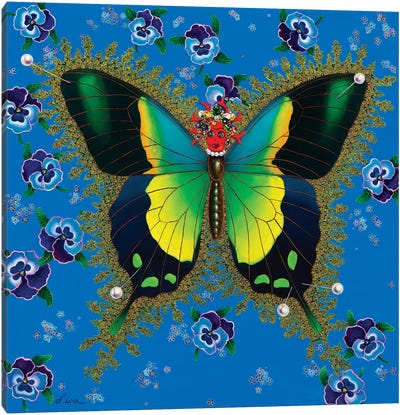 Butterfly With Pansies Canvas Art Print - Liva Pakalne Fanelli