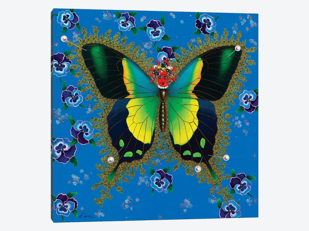 Butterfly With Pansies by Liva Pakalne Fanelli 1-piece Canvas Art