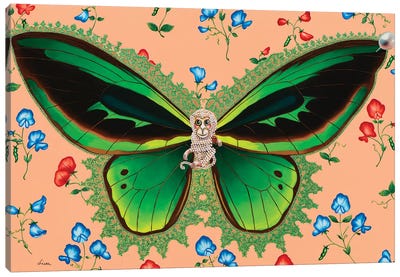 Butterfly With Sweet Peas Canvas Art Print - Liva Pakalne Fanelli