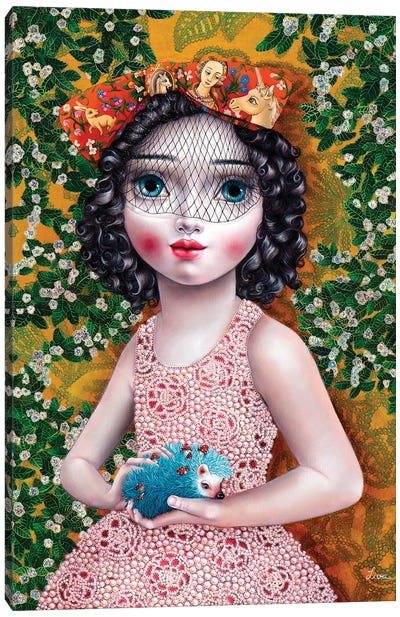 Girl with Hedgehog Canvas Art Print - Liva Pakalne Fanelli