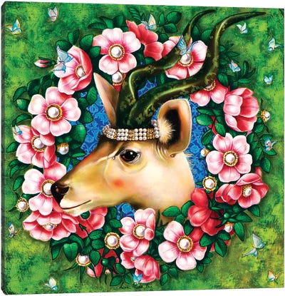 Antilope Canvas Art Print - Green & Pink Art