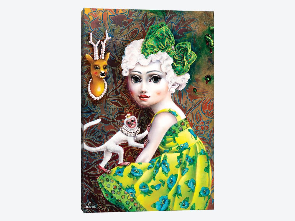 Girl With White Monkey by Liva Pakalne Fanelli 1-piece Canvas Art Print
