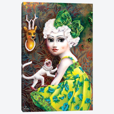 Girl With White Monkey Canvas Print #LPF32} by Liva Pakalne Fanelli Canvas Wall Art