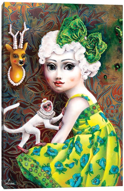 Girl With White Monkey Canvas Art Print - Liva Pakalne Fanelli