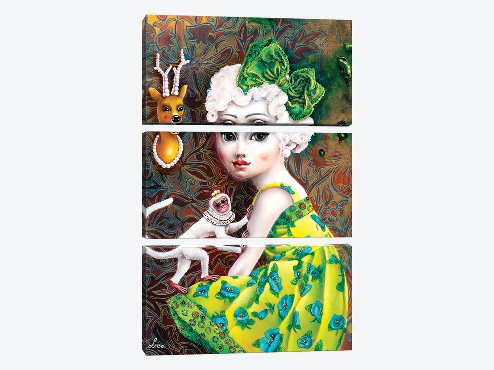 Girl With White Monkey by Liva Pakalne Fanelli 3-piece Canvas Art Print