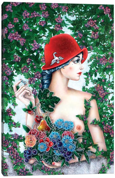 Girl With A Red Hat Canvas Art Print - Liva Pakalne Fanelli