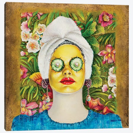 Girl With Gold Face Mask Canvas Print #LPF67} by Liva Pakalne Fanelli Canvas Art