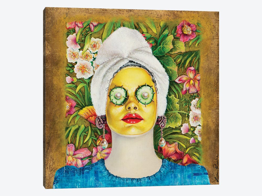 Girl With Gold Face Mask by Liva Pakalne Fanelli 1-piece Art Print