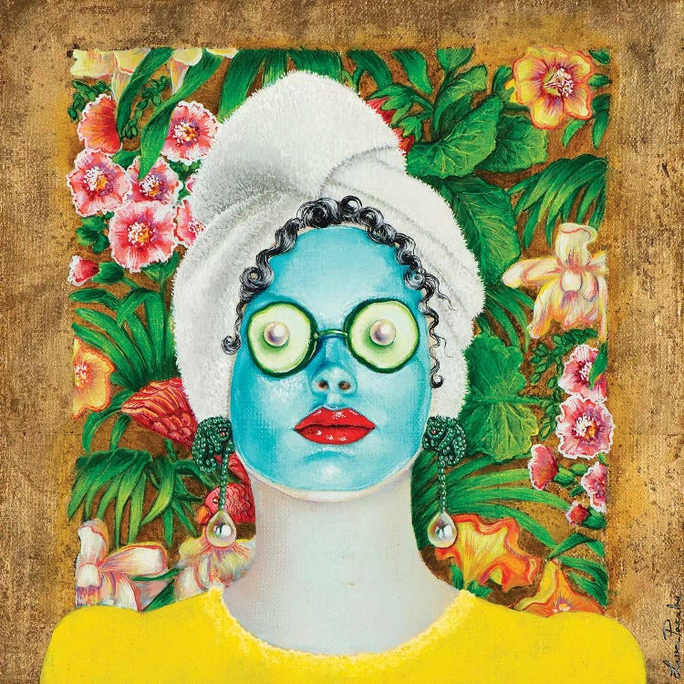 Girl With Turquoise Face Mask