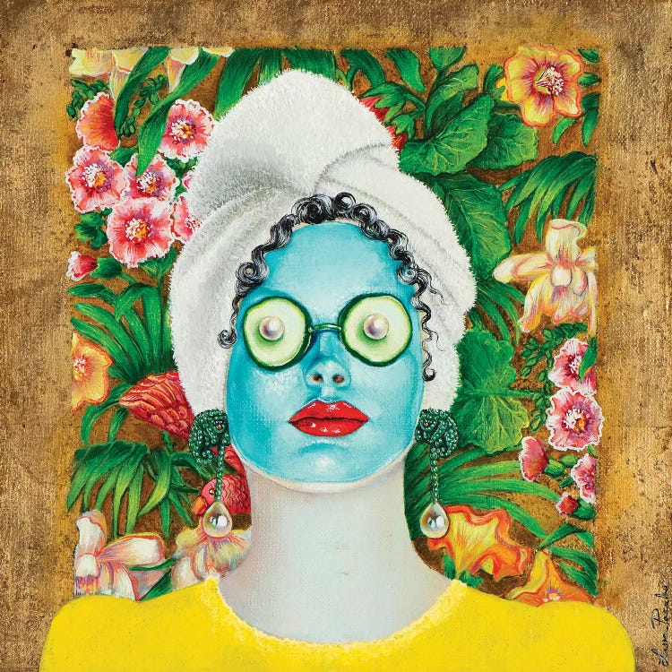 Girl With Turquoise Face Mask by Liva Pakalne Fanelli wall art