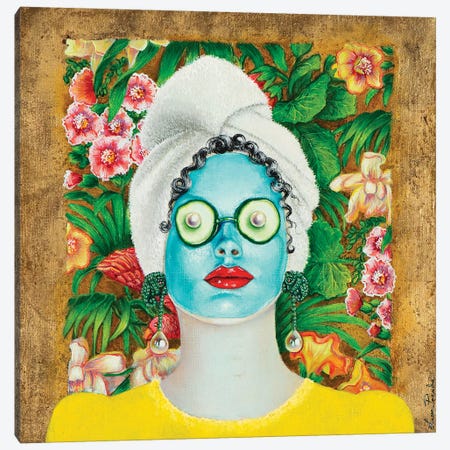 Girl With Turquoise Face Mask Canvas Print #LPF70} by Liva Pakalne Fanelli Canvas Wall Art