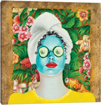 Girl With Turquoise Face Mask Canvas Art Print - Liva Pakalne Fanelli