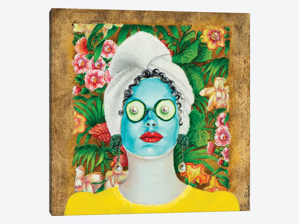 Girl With Turquoise Face Mask by Liva Pakalne Fanelli 1-piece Canvas Print