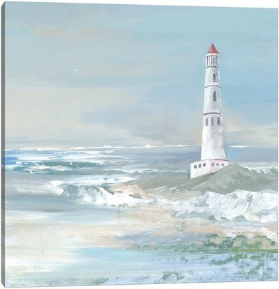 Blue Ocean Lighthouse Canvas Art Print - Calm & Sophisticated Living Room Art