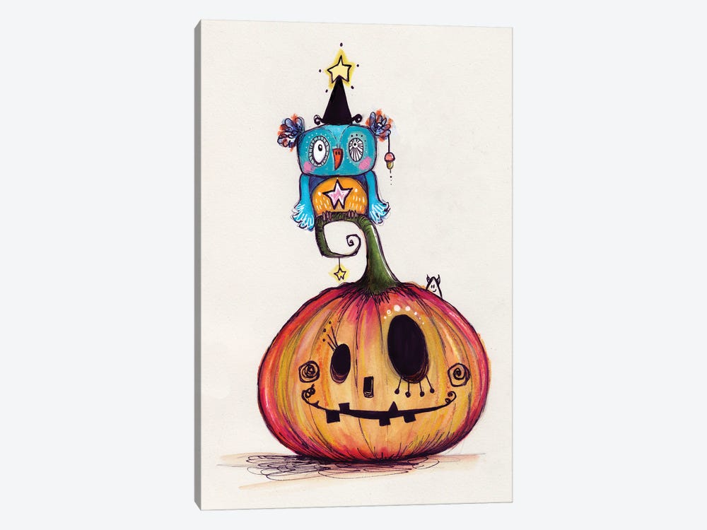 Pumpkin With Quirky Bird by Tamara Laporte 1-piece Art Print