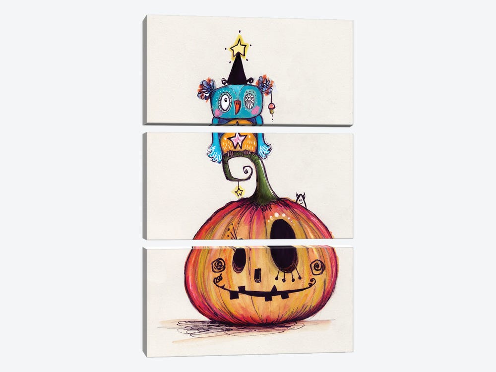 Pumpkin With Quirky Bird by Tamara Laporte 3-piece Canvas Art Print
