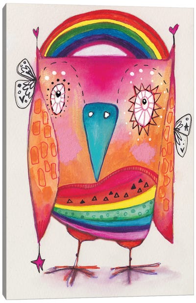 Rainbow Quirky Bird Canvas Art Print - Tamara Laporte